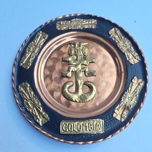 Vintage South American Copper Brass Wall Plates Set Colombia Peru Tumi Art 3pc
